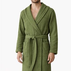 Forest Green Men’s Linen Like New Waffle Knit Robe L/XL